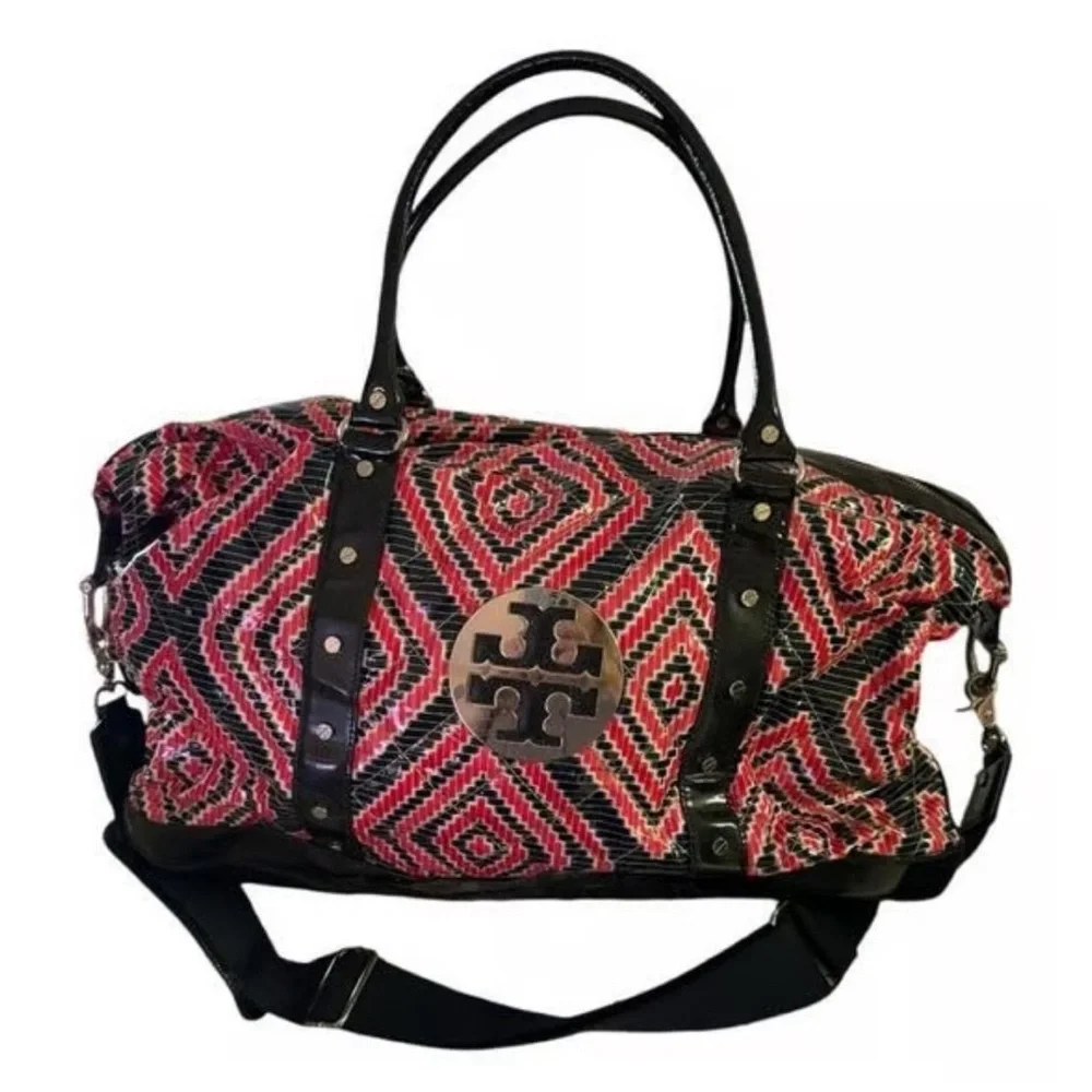Tory Burch Geometric Red and Black Travel Bag